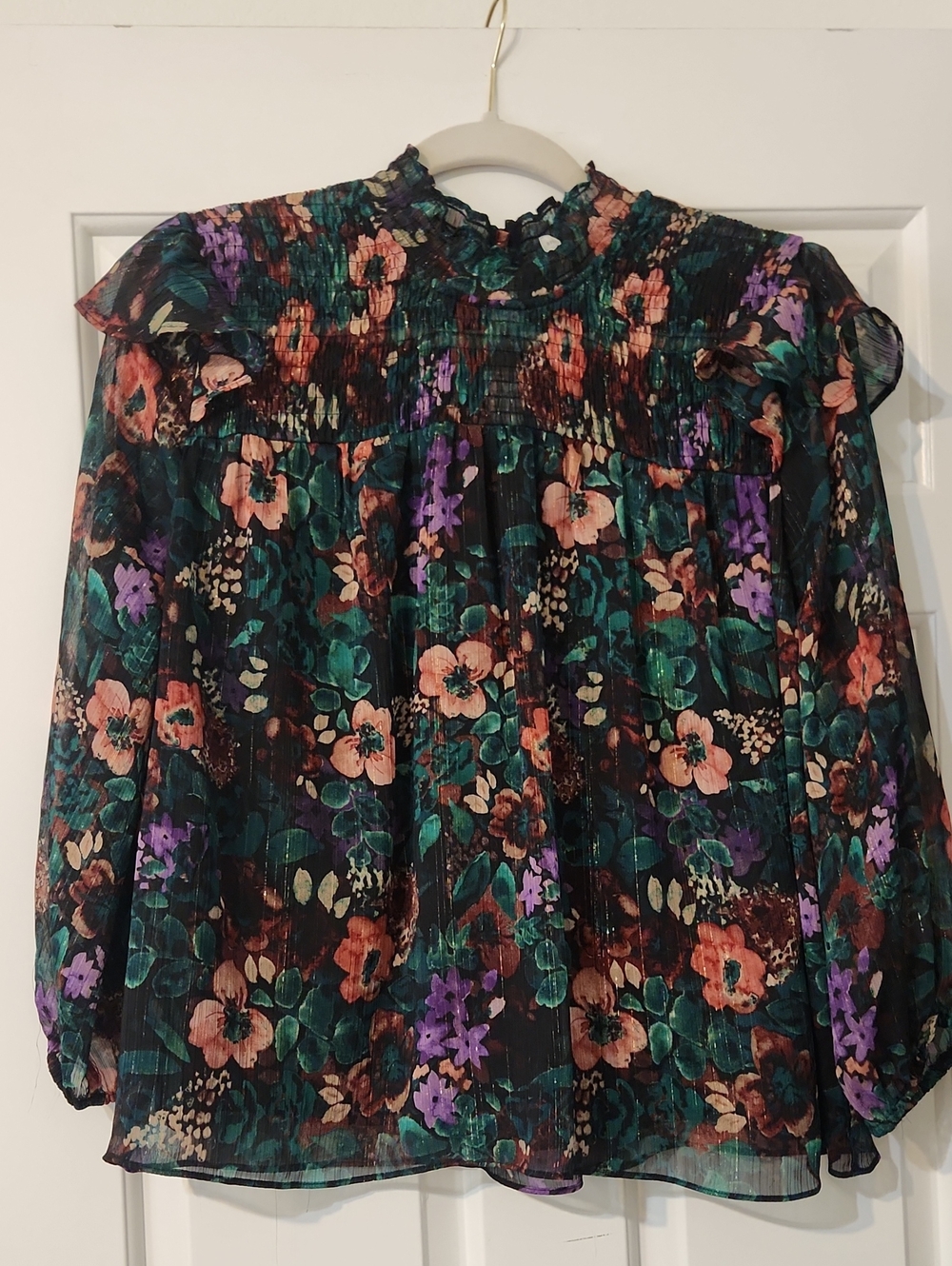 Color Drenched Floral Smocked Blouse